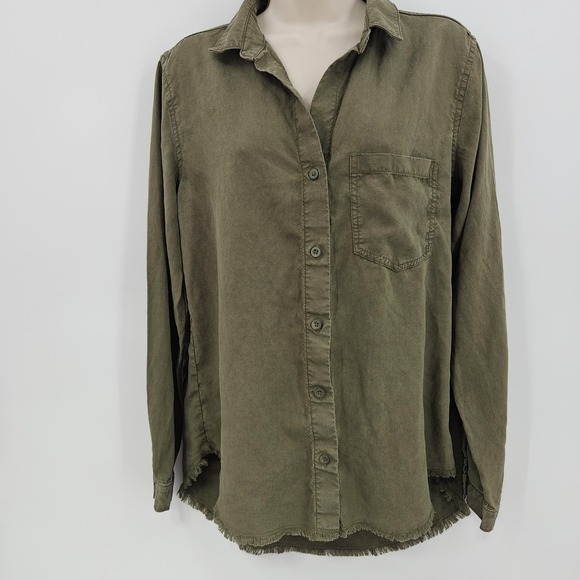 Anthropologie Cloth & Stone Shirt Women M Button Raw Hem Tencel Lyocell Top Fall - Picture 4 of 11